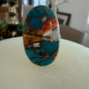 Turquoise and Orange Stone Ring